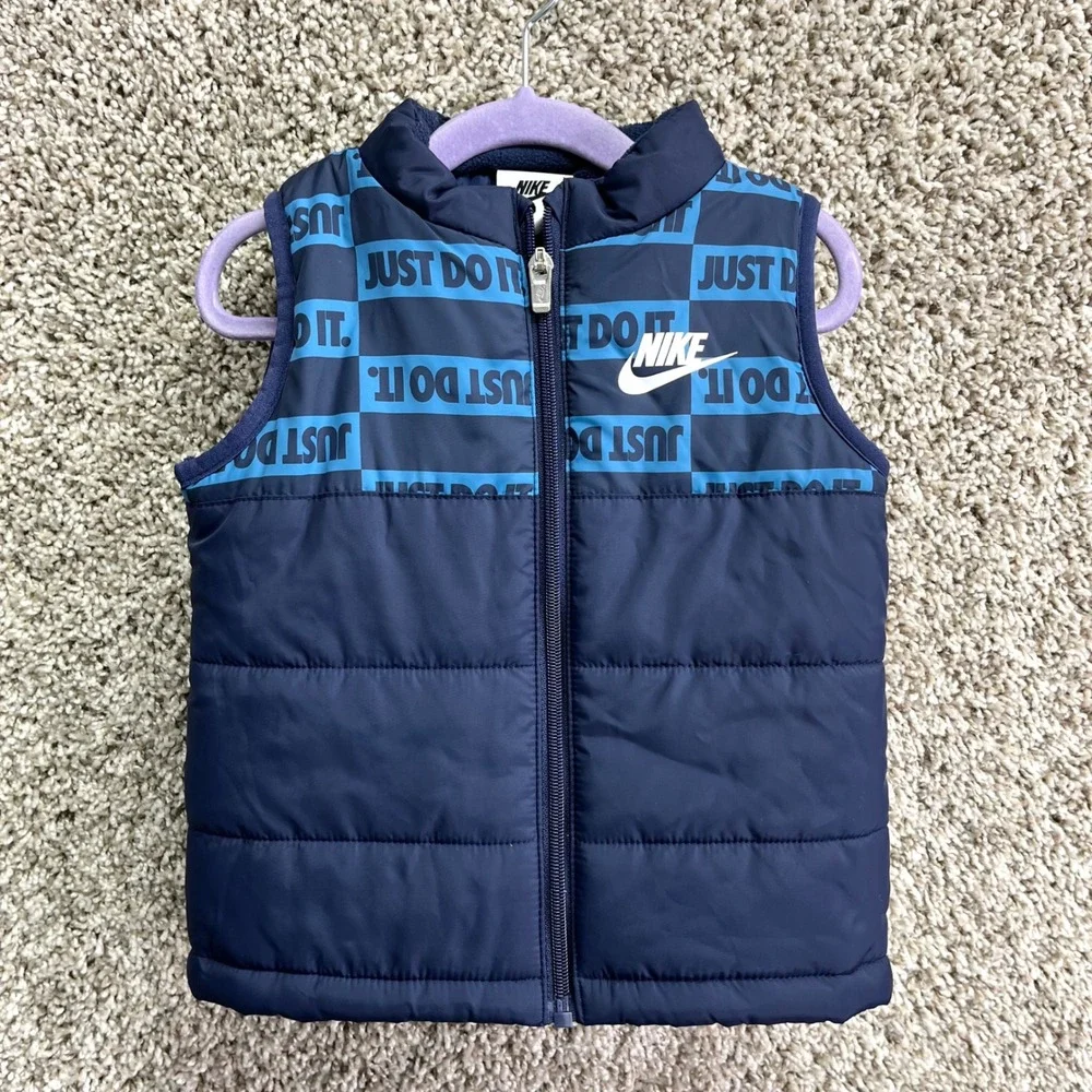 Nike Vest Baby 24M Navy Blue Just Do It Logo Zip Up Puffer